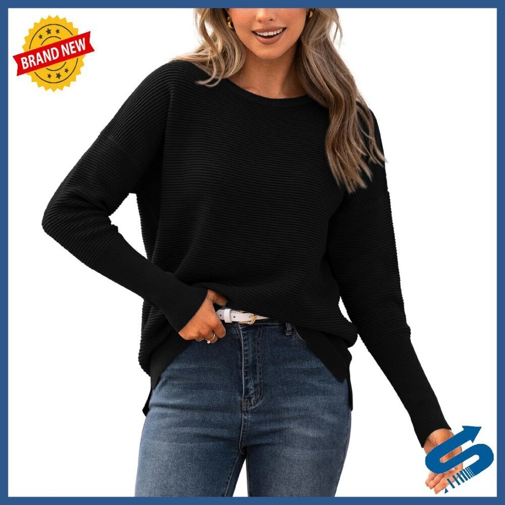 Cozy Ribbed Knit Pullover Sweater Loose Fit Batwing Sleeves